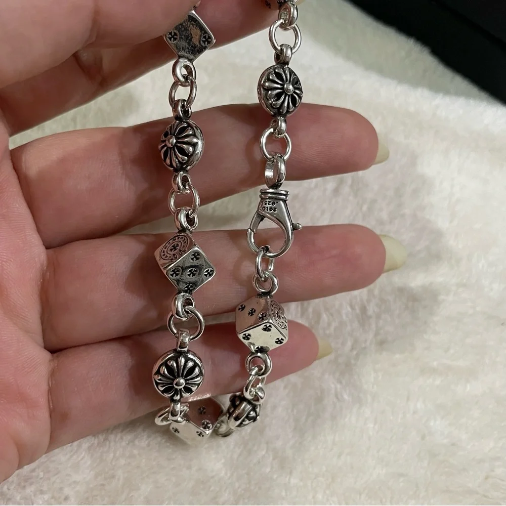 Chrome Hearts Silver Floral & Cube Link Bracelet